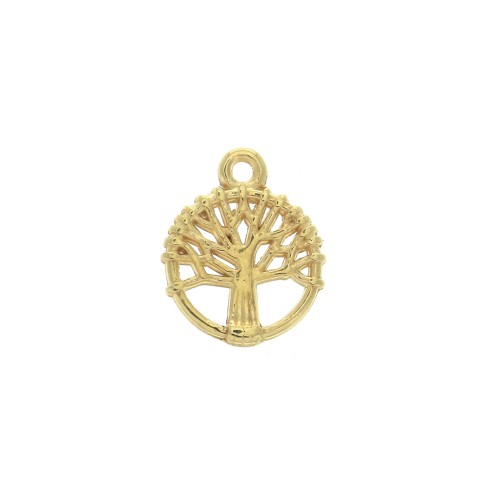 Breloque ronde Arbre de vie en zamac 12x10 mm - Doré à l'or fin x1