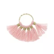 Mini pendentif éventail pompons imitation coton 15x20 mm Rose - Doré x1