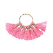 Mini pendentif éventail pompons imitation coton 15x20 mm Rose Vif - Doré x1