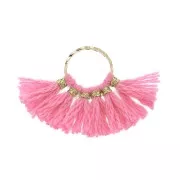 Mini pendentif éventail pompons imitation coton 15x20 mm Rose Vif - Doré x1