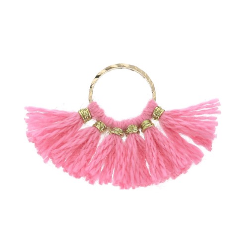 Mini pendentif éventail pompons imitation coton 15x20 mm Rose Vif - Doré x1