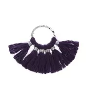 Mini pendentif éventail pompons imitation coton 15x20 mm Aubergine - Argenté x1