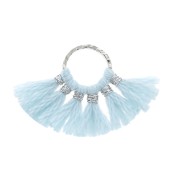 Mini pendentif éventail pompons imitation coton 15x20 mm Bleu Ciel - Argenté x1|raw }}