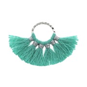 Mini pendentif éventail pompons imitation coton 15x20mm Vert Turquoise-Argenté x1|raw }}