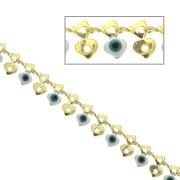 Chaîne Fantaisie oeil porte bonheur résine époxy 6 mm Blanc-Turquoise-Doré x50 cm
