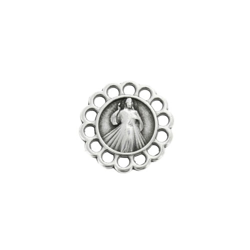 Intercalaire rond 14 anneaux en zamac motif Vierge 15mm Placage Argent fin vieilli x1