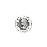 Intercalaire rond 14 anneaux en zamac motif Vierge 15mm Placage Argent fin vieilli x1