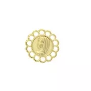 Intercalaire rond 14 anneaux en zamac motif Vierge 15mm - Doré à l'or fin x1