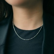 Tour de cou maille forçat alternée perles rondes 2.5 mm (1x1) - Argent 925 x42 cm