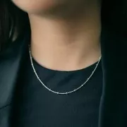 Tour de cou maille forçat alternée perles rondes 2.5 mm (1x1) - Argent 925 x42 cm