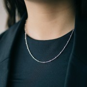 Tour de cou maille forçat alternée perles rondes 2.5 mm (1x1) - Argent 925 x45 cm