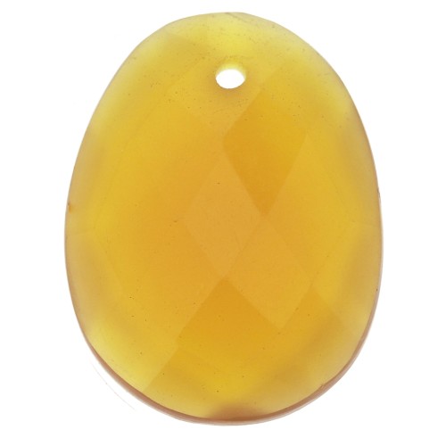 Pendentif facetté ovale 20x15 mm en pierre gemme - Calcédoine Jaune x1