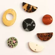 Sequin rond en plexiglas 15 mm motif bois - Beige x1