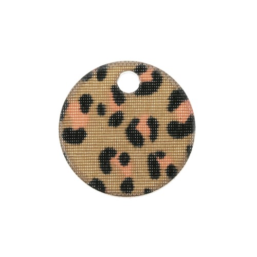 Sequin rond en plexiglas 15 mm motif léopard - Beige foncé - Rose x1