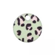 Sequin rond en plexiglas 15 mm motif léopard - Vert - Rose x1