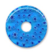 Donuts Millefiori 30 mm Aquamarine  fleurs Bleu|raw }}