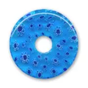 Donuts Millefiori 30 mm Aquamarine  fleurs Bleu