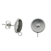 Clous d'oreilles pour cabochon fond plat 8 mm 1 anneau en Acier inox x2