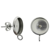 Clous d'oreilles pour cabochon fond plat 10 mm 1 anneau en Acier inox x2