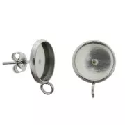 Clous d'oreilles pour cabochon fond plat 10 mm 1 anneau en Acier inox x2