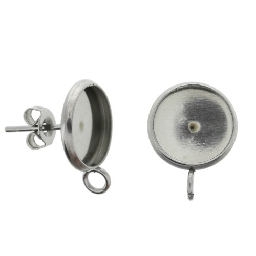 Clous d'oreilles pour cabochon fond plat 10 mm 1 anneau en Acier inox x2