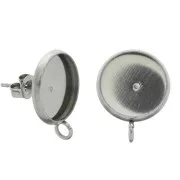 Clous d'oreilles pour cabochon fond plat 12 mm 1 anneau en Acier inox x2