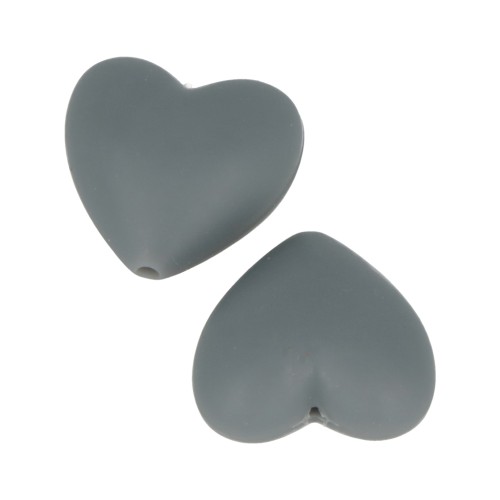 Perles en silicone forme coeur 19x20mm pour attache sucette - tétine Gris foncé x2