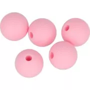 Perles rondes en silicone 10 mm pour attache sucette - tétine - Rose x5