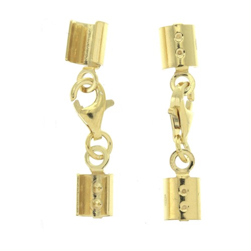 Fermoir mousqueton avec pince à lacet rond 3 mm en Argent 925 Doré à l'or fin x1