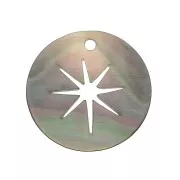 Pendentif rond en Nacre - étoile du nord ajourée - 19 mm x1