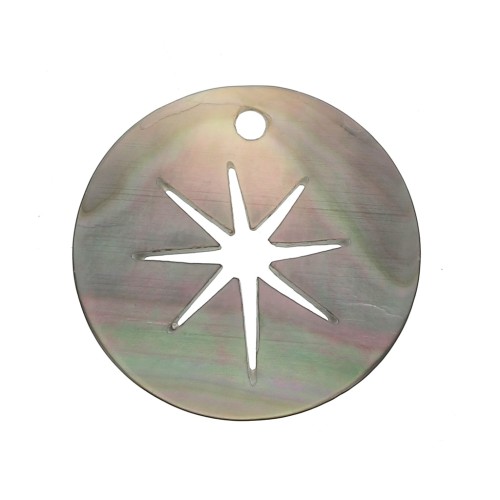 Pendentif rond en Nacre - étoile du nord ajourée - 19 mm x1