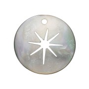 Pendentif rond en Nacre - étoile du nord ajourée - 19 mm x1