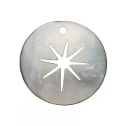 Pendentif rond en Nacre - étoile du nord ajourée - 19 mm x1