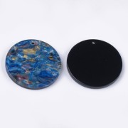 Pendentif rond en acétate de cellulose 28 mm - Marbré Bleu - Doré x1|raw }}