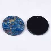 Pendentif rond en acétate de cellulose 28 mm - Marbré Bleu - Doré x1