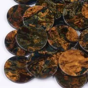 Pendentif rond en acétate de cellulose 28 mm - Marbré Marron - Bleu x1