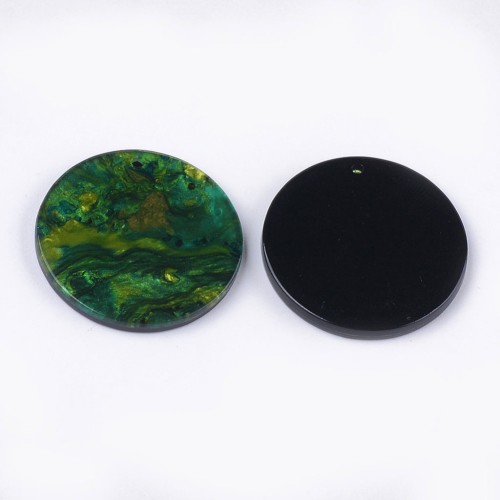 Pendentif rond en acétate de cellulose 28 mm - Marbré Vert - Marron x1