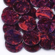 Pendentif rond en acétate de cellulose 28 mm - Marbré Violet - Rouge x1