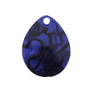 Pendentif goutte en acétate de cellulose 28.5x22 mm - Marbré Bleu foncé - Noir x1|raw }}