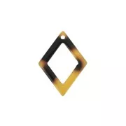 Pendentif losange évidé en acétate 21x15 mm - écaille de tortue Marron - Noir x1