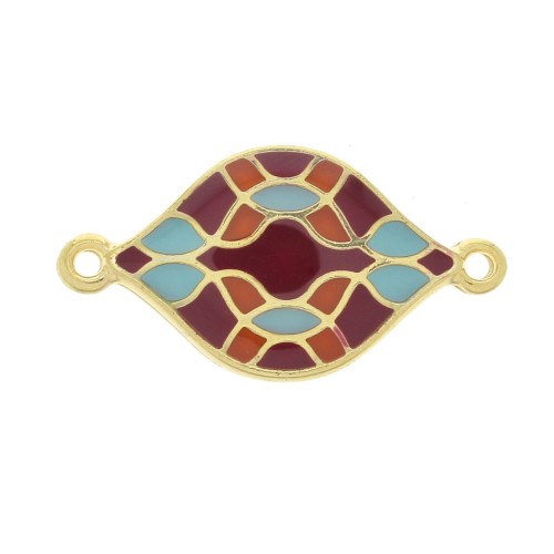 Intercalaire losange azulejos avec résine époxy 27x15 mm - Doré à l'or fin - Bordeaux x1