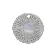 Breloque ronde irrégulière striée 15mm pour cabochons & strass 6mm - Acier inoxydable x1