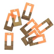 Pendentif rectangle évidé en résine imitation bois 38x19 mm Terracotta - Marron x1