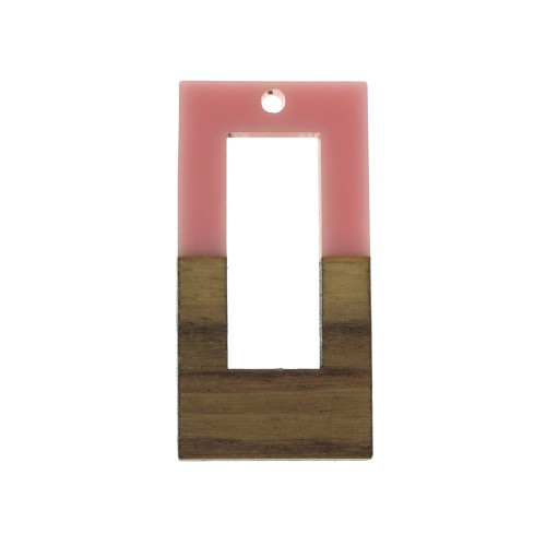 Pendentif rectangle évidé en résine imitation bois 38x19 mm Saumon - Marron x1