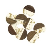 Pendentif disque découpé 34x36.5 mm résine imitation bois avec fragments dorés x1