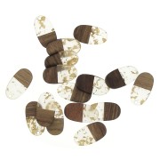 Pendentif ovale 27x15 mm en résine imitation bois avec fragments dorés x1