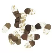 Pendentif ovale 27x15 mm en résine imitation bois avec fragments dorés x1