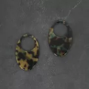 Pendentif ovale ajouré en acétate 48.5x32 mm - Ecaille de tortue Marron - Noir x1