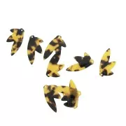 Pendentif feuille en acétate 30x15 mm - Ecaille de tortue Marron - Noir x1