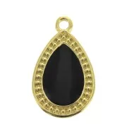 Pendentif goutte travaillé en zamac et résine époxy 21x12 mm Doré à l'or fin- Noir x1